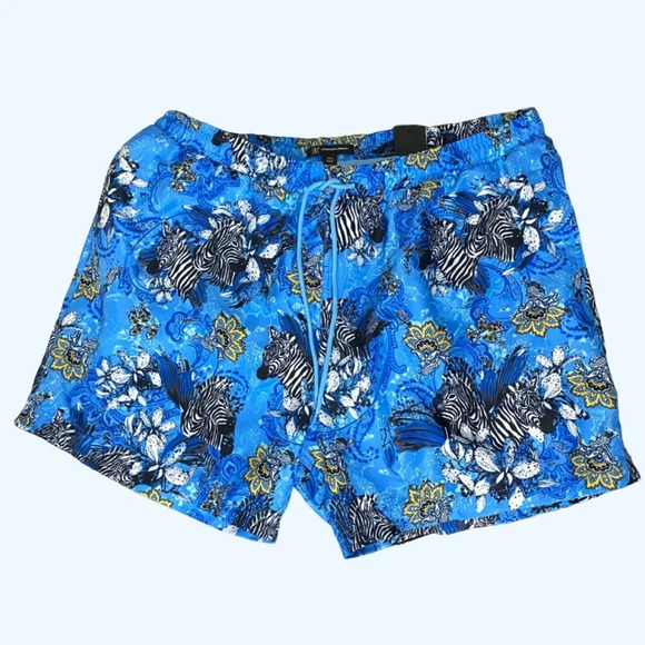 NWT INC Mens Blue Zebra Quick Dry Swim Trunks Elastic Waist Fun Print Beach XXL - Picture 1 of 7